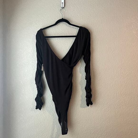 New Free People Reya Ruched Long Sleeve Bodysuit NWT Hot Fudge Brown Large - Picture 7 of 9